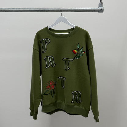 Patta Flowers Crewneck 'Olive' - Large